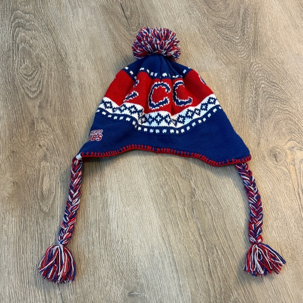Chicago cubs- Red and Blue Knit Pom-Pom Hat- one size - Picture 2 of 4